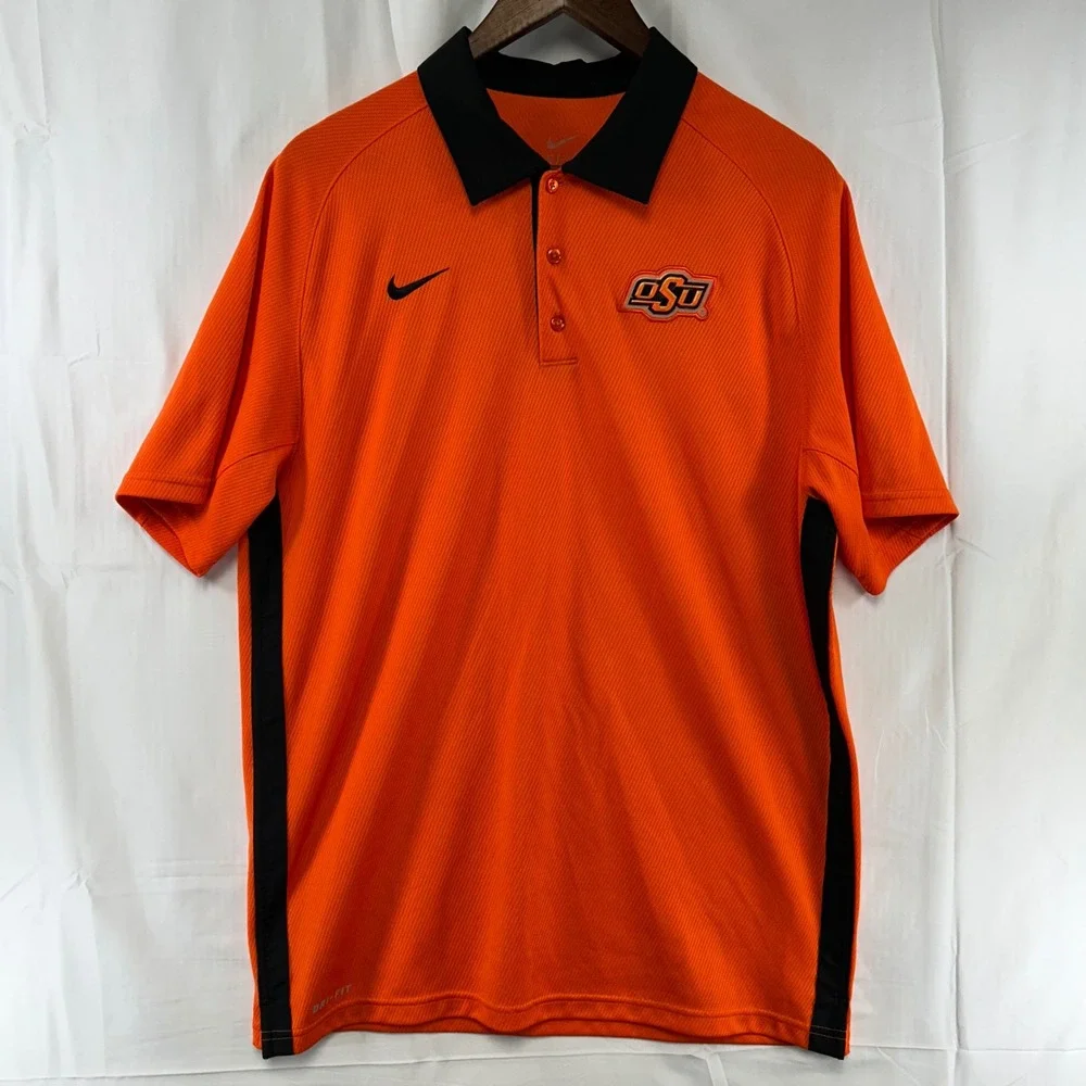 Nike Oklahoma State Cowboys Polo Shirt Mens L Orange OSU Dri-FIT Short Sleeve